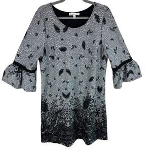 Robbie Bee 3/4 Ruffled Sleeve Lined Gray Black Knee Length Sheath Dress Size XL